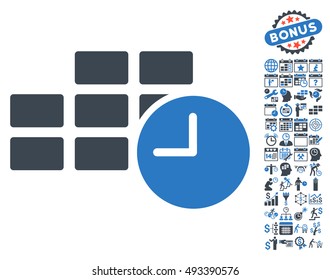 Date Time icon with bonus calendar and time management icon set. Vector illustration style is flat iconic bicolor symbols, smooth blue colors, white background.