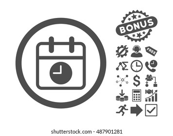 Date and Time icon with bonus clip art. Vector illustration style is flat iconic symbols, gray color, white background.