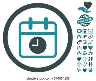 Date And Time icon with bonus dating images. Vector illustration style is flat rounded iconic soft blue symbols on white background.