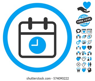 Date And Time icon with bonus dating graphic icons. Vector illustration style is flat rounded iconic blue and gray symbols on white background.