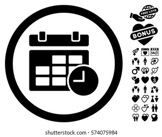 Date And Time icon with bonus decoration pictograph collection. Vector illustration style is flat rounded iconic black symbols on white background.