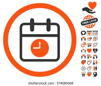 Date And Time icon with bonus decoration design elements. Vector illustration style is flat rounded iconic orange and gray symbols on white background.