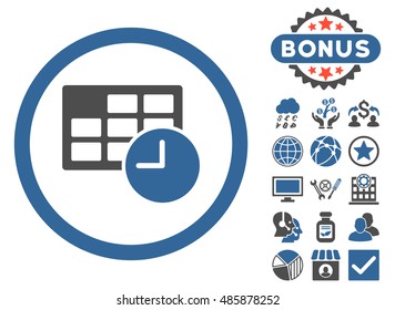Date and Time icon with bonus images. Vector illustration style is flat iconic bicolor symbols, cobalt and gray colors, white background.