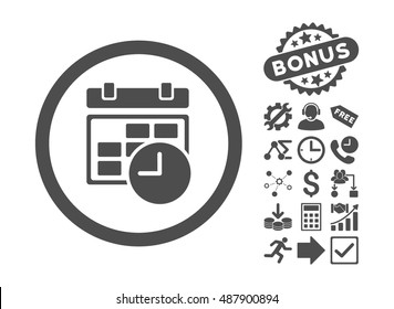 Date and Time icon with bonus images. Vector illustration style is flat iconic symbols, gray color, white background.