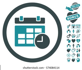 Date And Time icon with bonus passion icon set. Vector illustration style is flat rounded iconic soft blue symbols on white background.