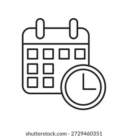 Icono de fecha y hora Esquema de trazo editable, Icono de calendario de administración de tiempo Esquema de trazo editable.eps