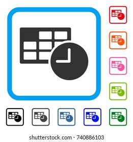 Date And Time icon. Flat grey pictogram symbol inside a light blue rounded square. Black, gray, green, blue, red, orange color variants of Date And Time vector. Designed for web and app UI.