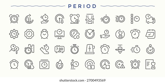 Conjunto de iconos de fecha y hora. Símbolo y signo de línea de tiempo. Iconos de interfaz de usuario de Vector moderno. Conjunto de iconos de reloj en estilo lineal. Vector editable.