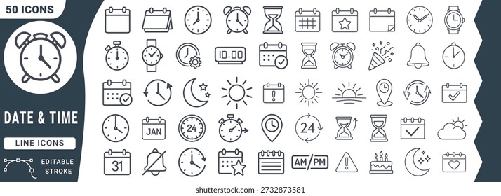Date and Time Line Collection calendar clock watch