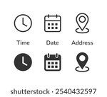 Date, time, and location address icon set vector illustration.