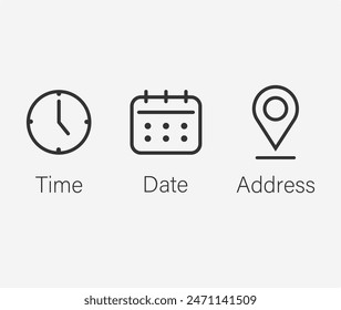 Date, time, location address icon set template	