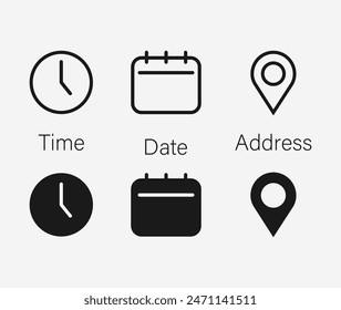 Date, time, location address icon set template	