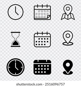 "Date, time, and location address icon set for streamlined event and info designs."