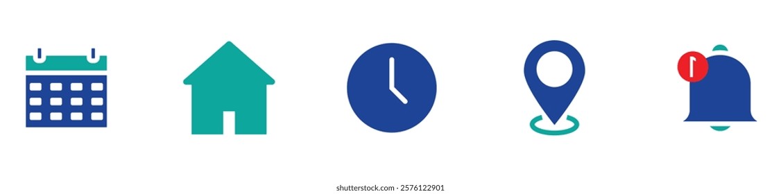 Date, time, and location address icon set vector illustration.