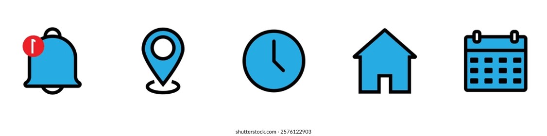 Date, time, and location address icon set vector illustration.