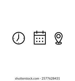 Date, time, location address icon set template