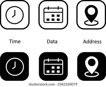 Date time and location address icon set for streamlined event and info