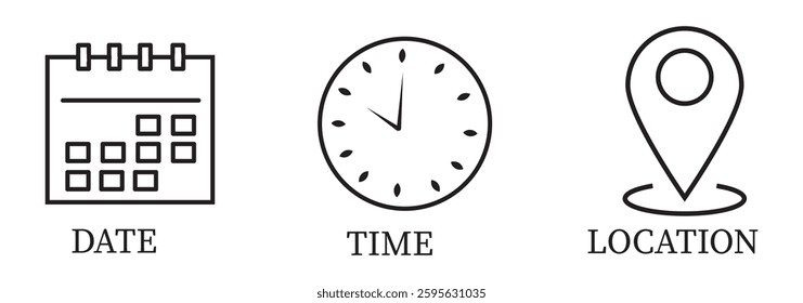 Date, Time, Location and Address icon set. Even elements vector design.
