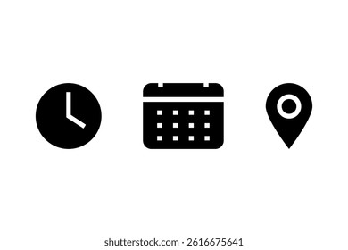 Date, time, location address icon set template