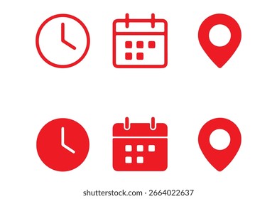 Ícone de endereço de data, hora e local define ilustração vetorial.