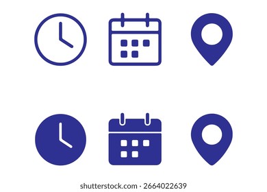 Ilustración vectorial de conjunto de iconos de Dirección de fecha, hora y ubicación.