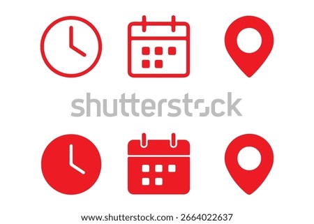 Date, time, and location address icon set vector illustration.
