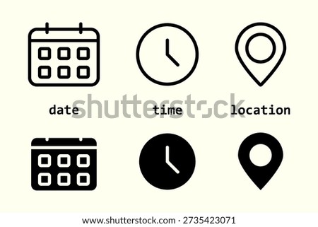 Date, time, and location address icon set vector illustration.