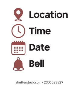 Date, Time, Location or Bell Icons Symbol