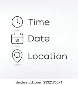 Date, time, location icon in flat style. Event message vector illustration on isolated background