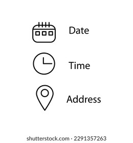 Date, time, location icon on white background. Place icons symbol business concept. flat style..eps