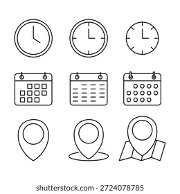 Date, Time, Location Icon Set Vector Design.