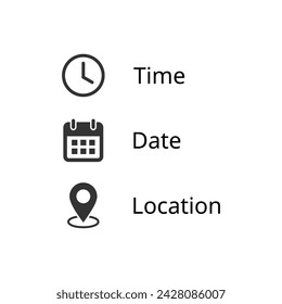 Date, time, location icon vector in trendy style