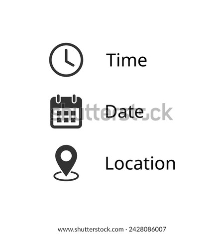 Date, time, location icon vector in trendy style