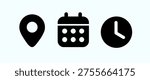 date time location place clock calendar icon collection icons vector modern flat black
