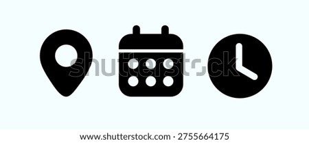 date time location place clock calendar icon collection icons vector modern flat black