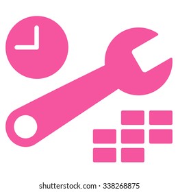 Date And Time Options vector icon. Style is flat symbol, pink color, rounded angles, white background.