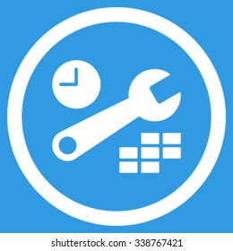 Date And Time Options vector icon. Style is flat rounded symbol, white color, rounded angles, blue background.