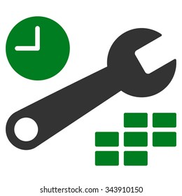 Date And Time Options vector icon. Style is bicolor flat symbol, green and gray colors, rounded angles, white background.