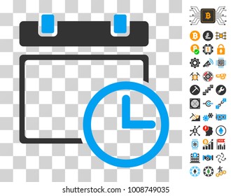 Date And Time pictograph with bonus bitcoin mining and blockchain pictographs. Vector illustration style is flat iconic symbols. Designed for blockchain apps.