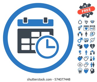 Date And Time pictograph with bonus romantic pictures. Vector illustration style is flat rounded iconic smooth blue symbols on white background.