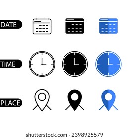 Date, Time, Place or address icon symbol. Vector 