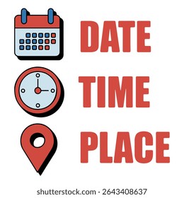 Date Time Place Vector Icons – Event Planning and Information Graphic Elements