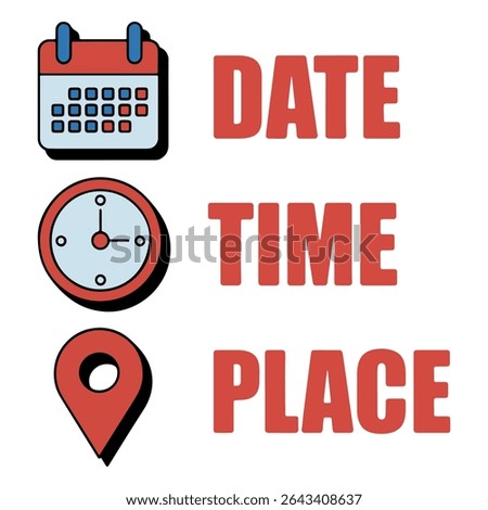 Date Time Place Vector Icons – Event Planning and Information Graphic Elements