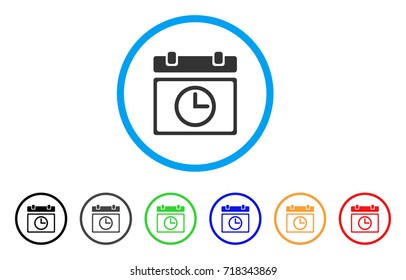 Date Time rounded icon. Style is a flat date time grey symbol inside light blue circle with black, gray, green, blue, red, orange versions. Vector designed for web and software interfaces.