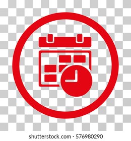 Date And Time rounded icon. Vector illustration style is a flat iconic symbol inside a circle, red color, transparent background. Designed for web and software interfaces.