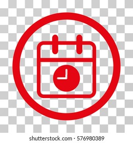 Date And Time rounded icon. Vector illustration style is a flat iconic symbol inside a circle, red color, transparent background. Designed for web and software interfaces.