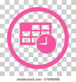 Date And Time rounded icon. Vector illustration style is a flat iconic symbol inside a circle, pink color, transparent background. Designed for web and software interfaces.