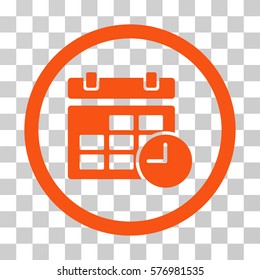 Date And Time rounded icon. Vector illustration style is a flat iconic symbol inside a circle, orange color, transparent background. Designed for web and software interfaces.