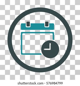 Date And Time rounded icon. Vector bicolor illustration style is a flat iconic symbol inside a circle, soft blue colors, transparent background. Designed for web and software interfaces.