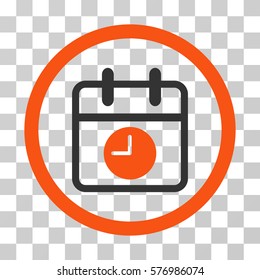 Date And Time rounded icon. Vector bicolor illustration style is a flat iconic symbol inside a circle, orange and gray colors, transparent background. Designed for web and software interfaces.